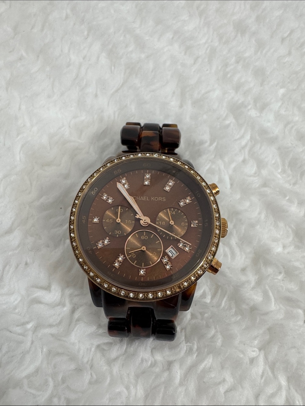 Michael Kors Brown Tortoiseshell and Gold Chronograph Watch